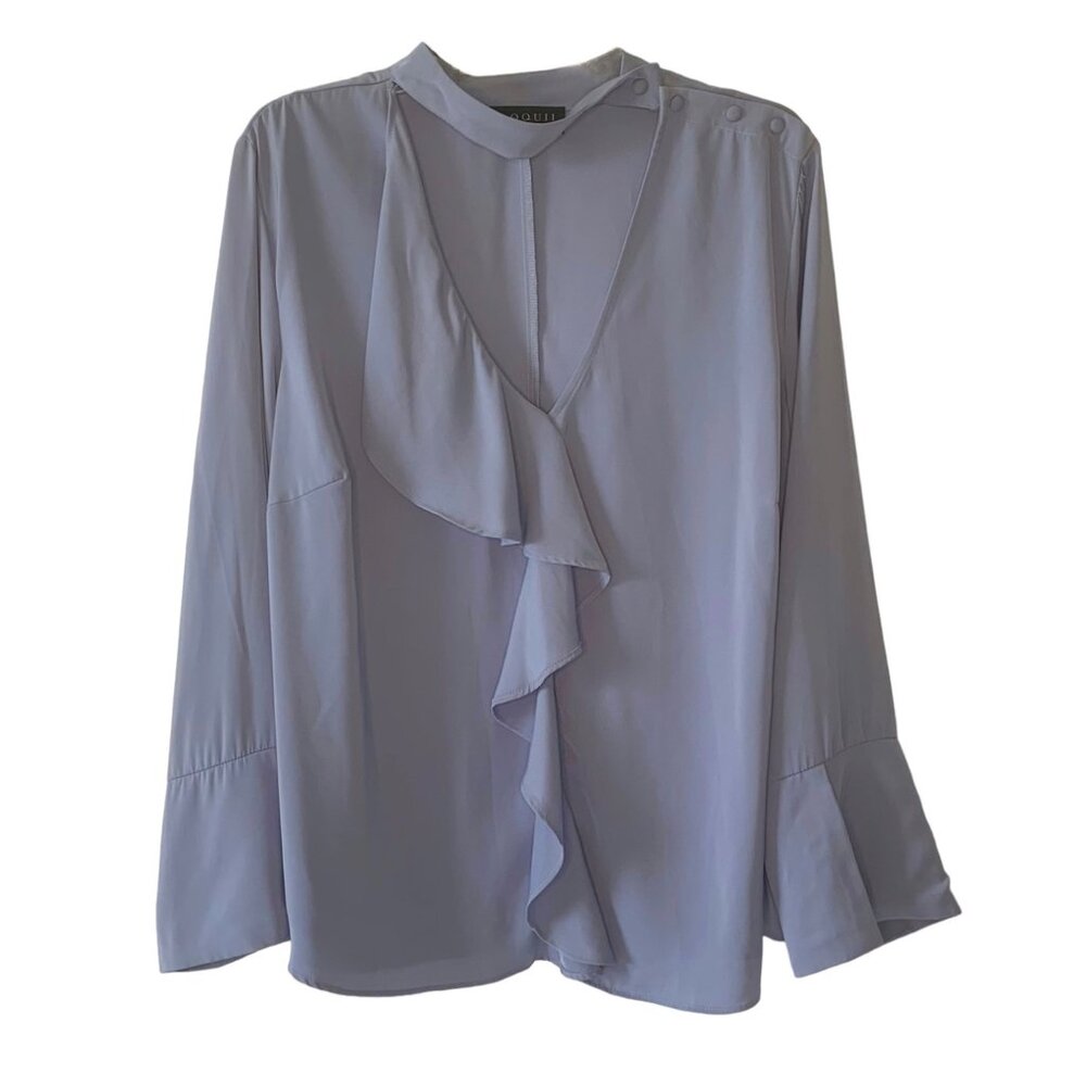 Eloquii Periwinkle Ruffle V-Neck Blouse